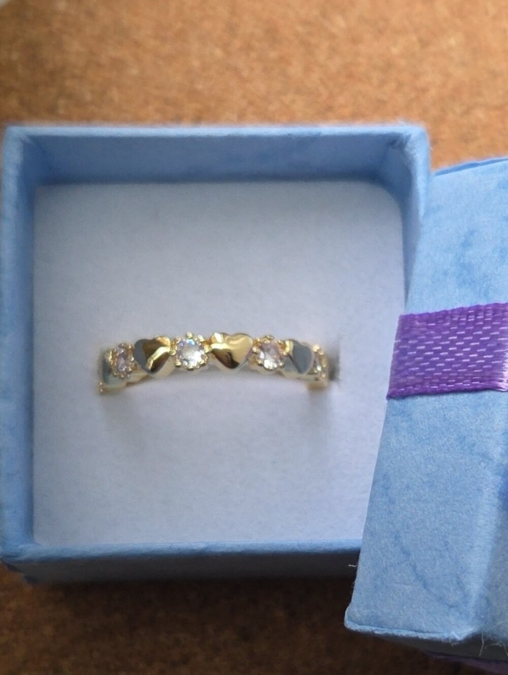 Romantic Golden Heart and Cubic Zirconia Eternity Band NIB 6.5